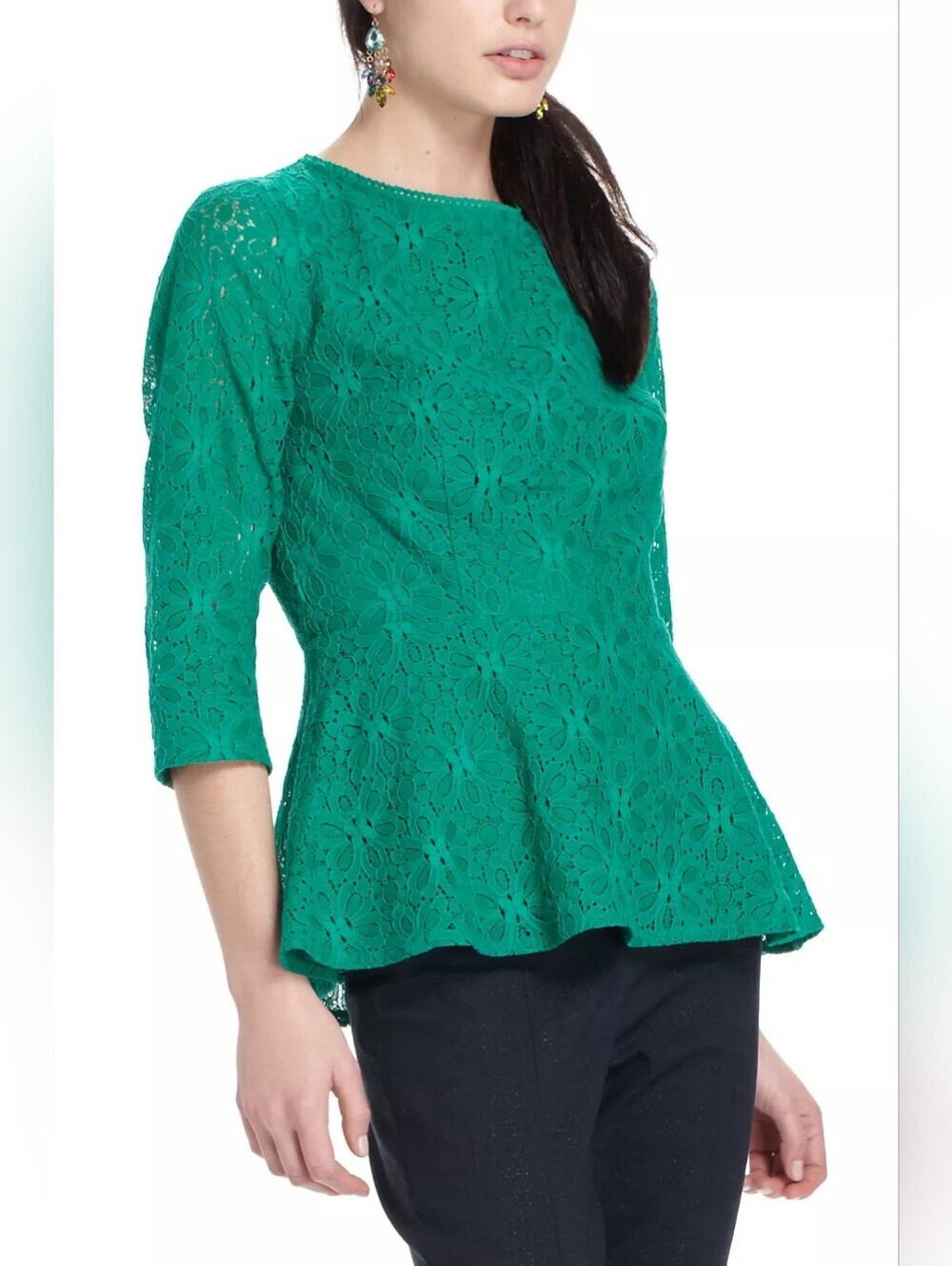 Moulinette Soeurs | Green Lace Peplum Blouse Size 4 Petite